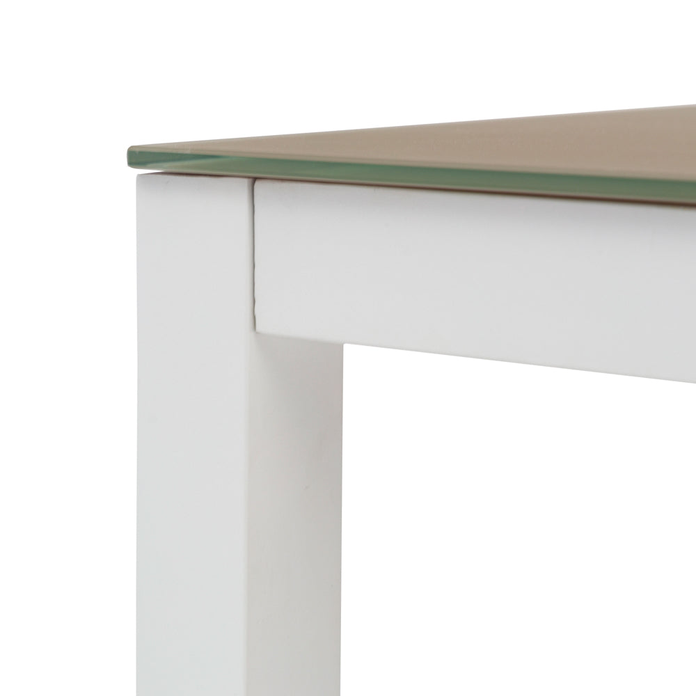 Mesa de comedor Adin 160 x 90 cm aluminio blanco y cristal taupe