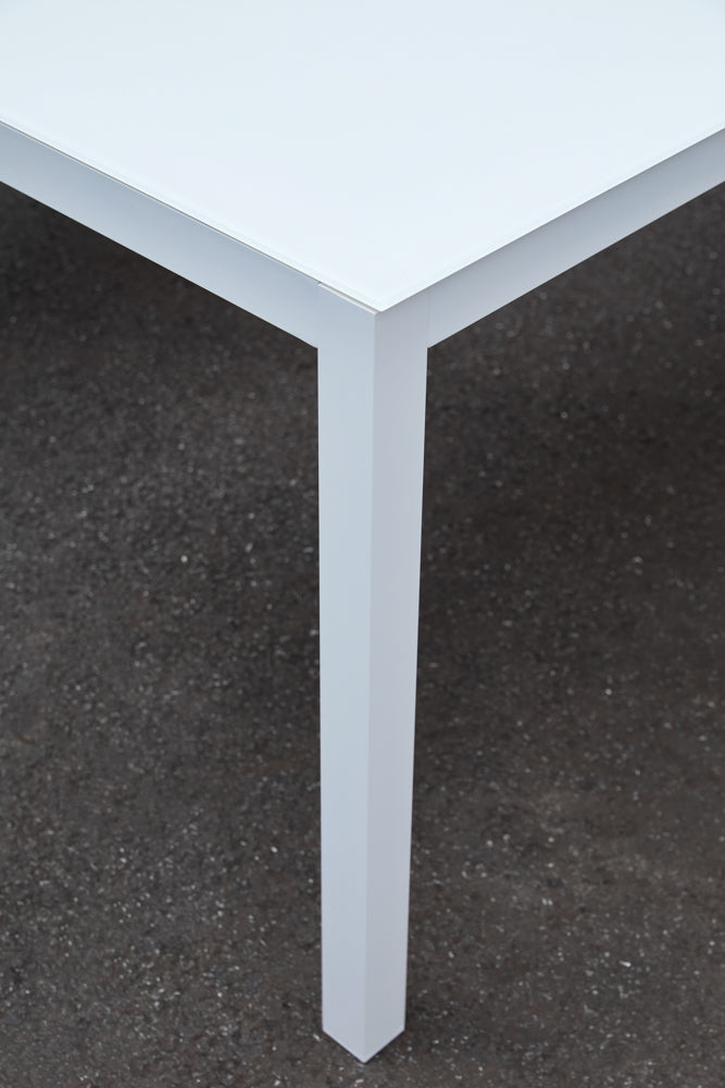 Mesa de comedor Adin 160 x 90 cm aluminio y cristal blanco