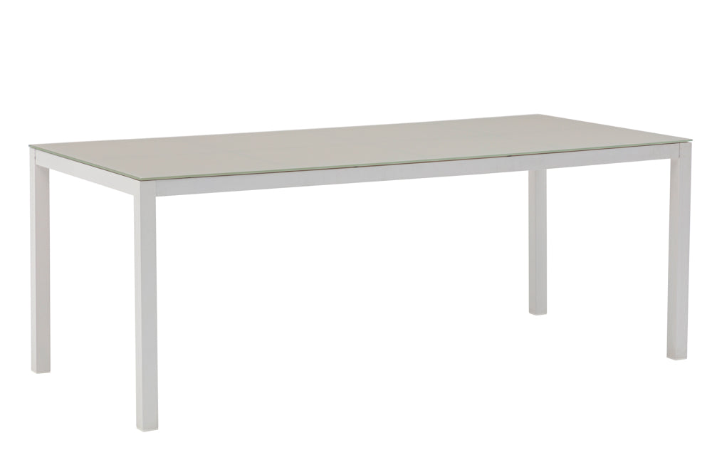 Mesa de comedor Adin 200 x 90 cm aluminio blanco cristal gris claro