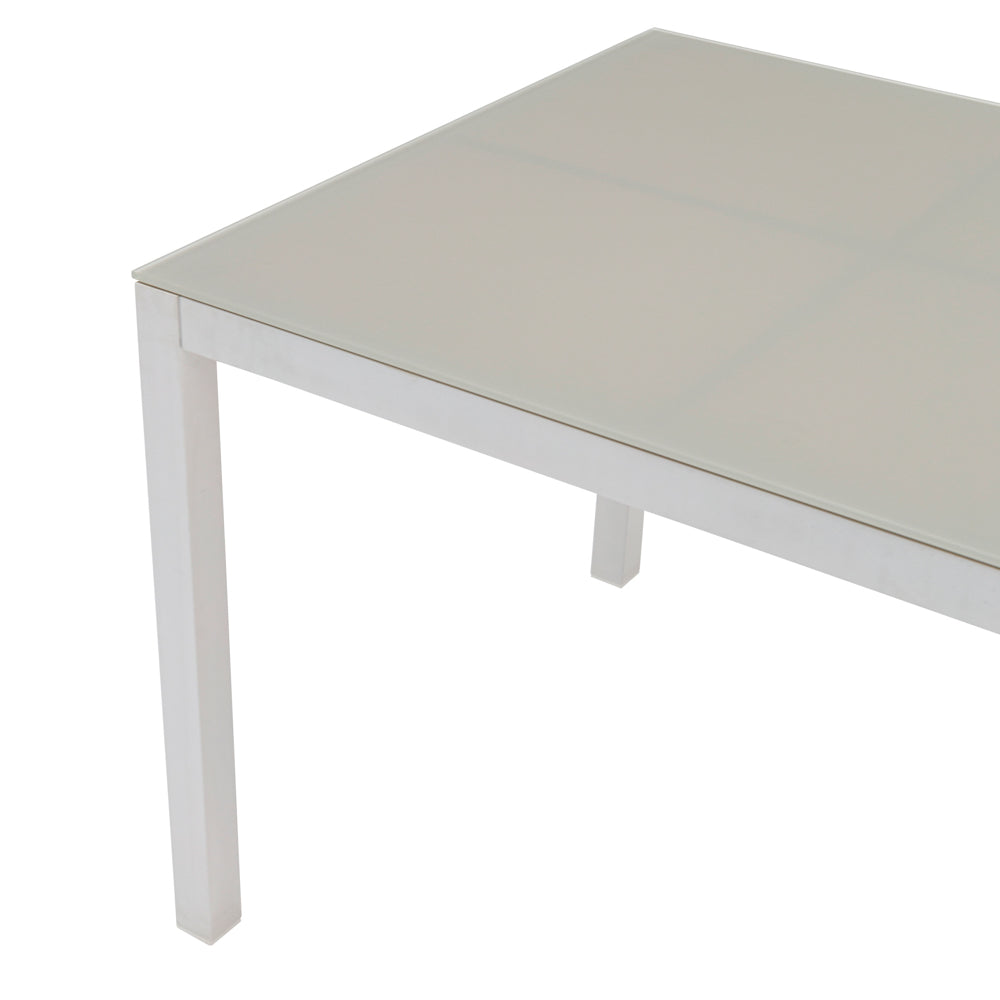 Mesa de comedor Adin 200 x 90 cm aluminio blanco cristal gris claro