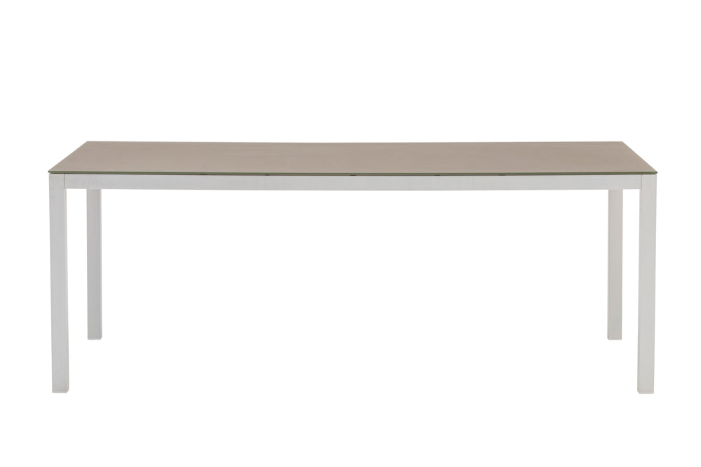 Mesa de comedor Adin 200 x 90 cm aluminio blanco cristal taupe