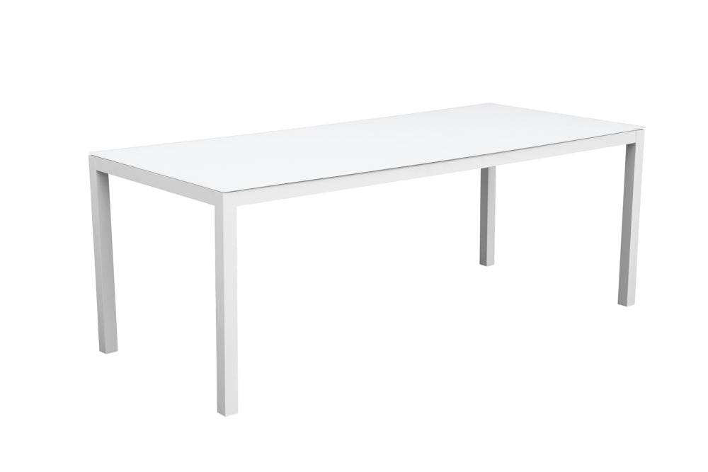 Mesa de comedor Adin 200 x 90 cm aluminio y cristal blanco