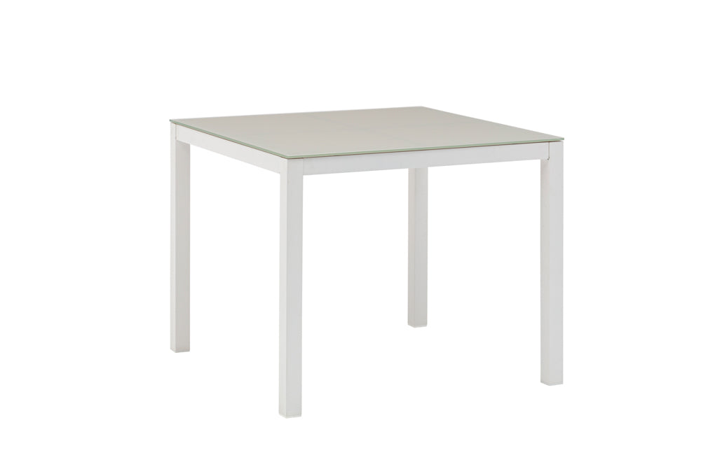 Mesa de comedor Adin 90 x 90 cm aluminio blanco y cristal gris claro
