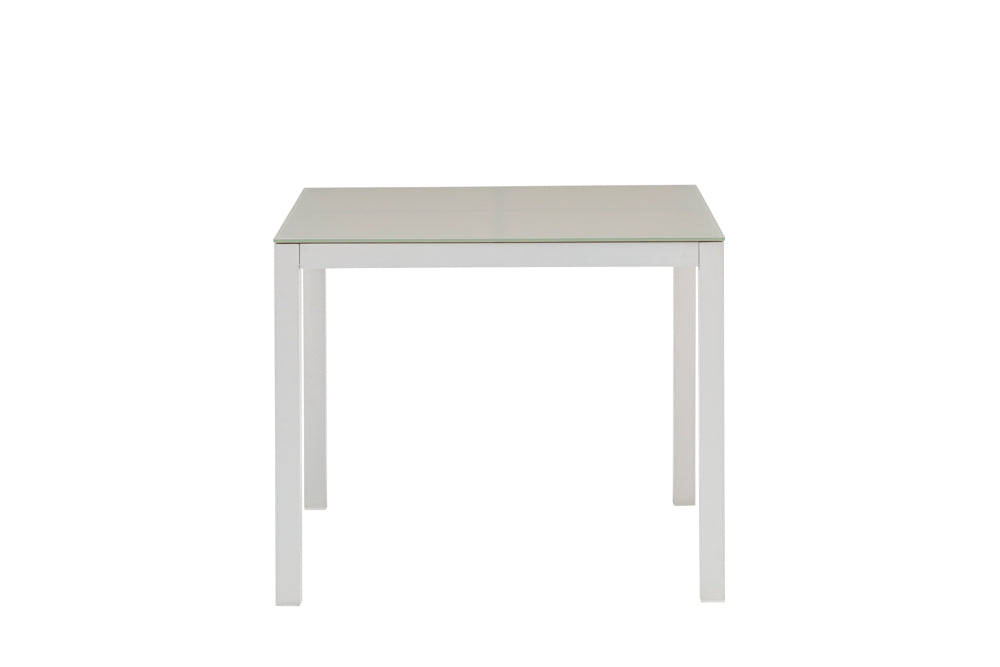 Mesa de comedor Adin 90 x 90 cm aluminio blanco y cristal gris claro