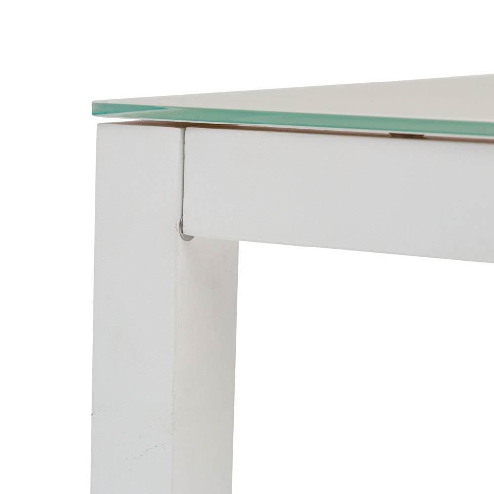 Mesa de comedor Adin 90 x 90 cm aluminio blanco y cristal gris claro
