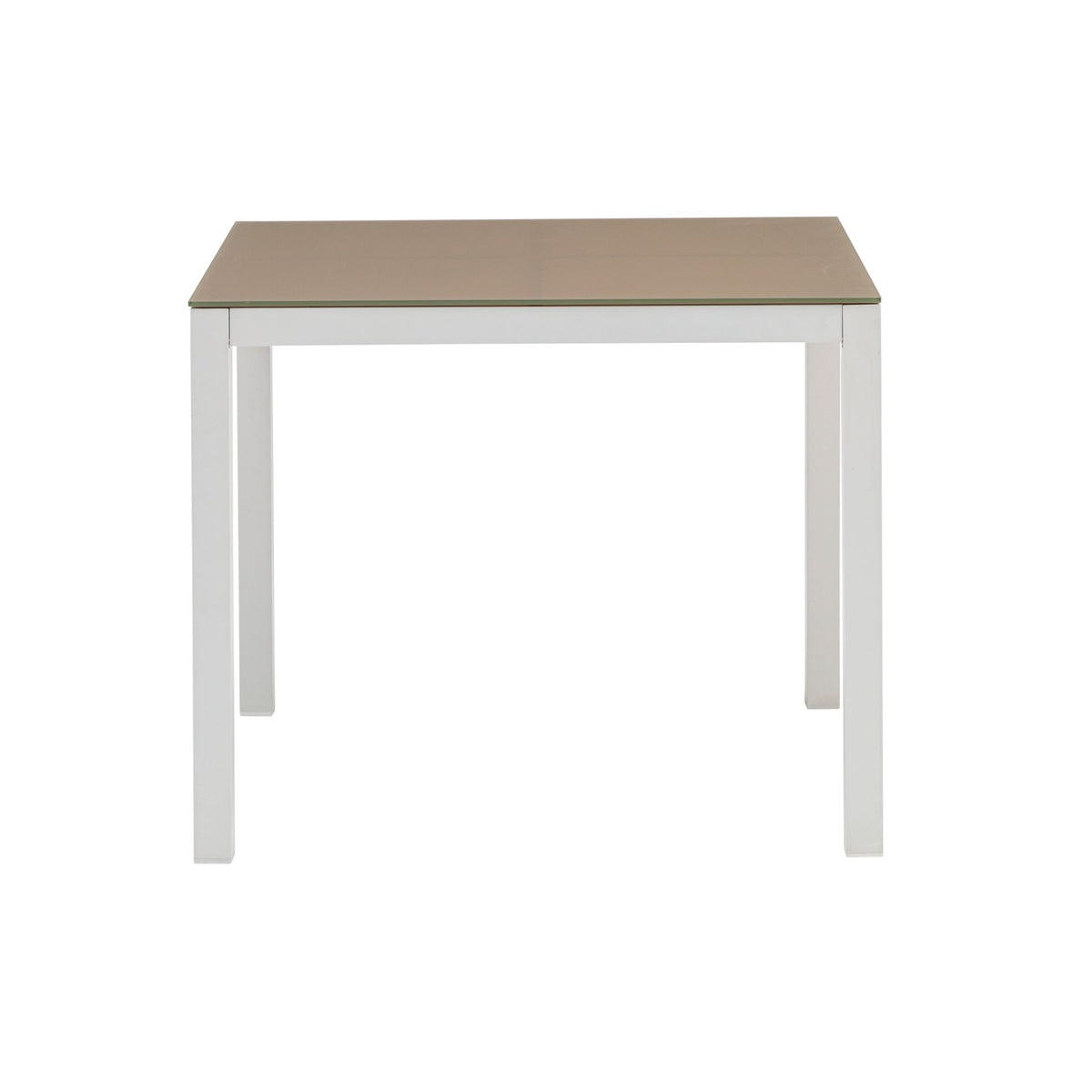 Mesa de comedor Adin 90 x 90 cm aluminio blanco y cristal taupe | KUBU #