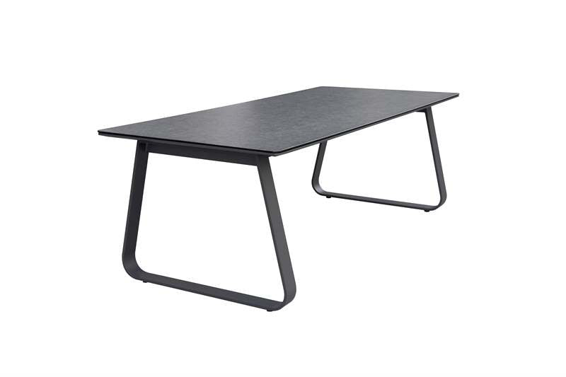 Mesa de comedor Babylon 220X100 cm aluminio antracita y cristal cerámico gris oscuro | Kubu #