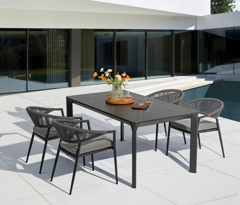Mesa de comedor Boori 160x90 aluminio antracita top mesa porcelánico negro | Kubu #