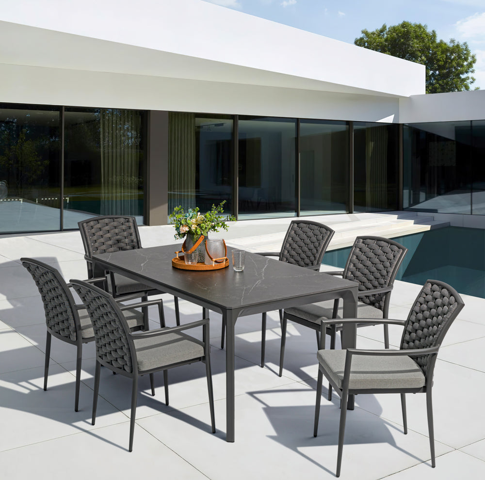 Mesa de comedor Boori 160x90 aluminio antracita top mesa porcelánico negro | Kubu #