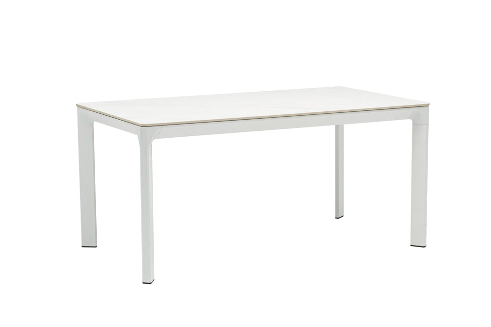 Mesa de comedor Boori 160x90 aluminio blanco top mesa porcelánico blanco | Kubu #