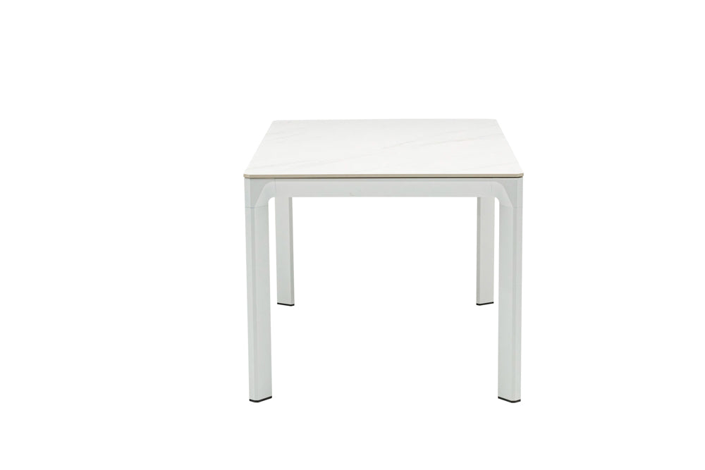 Mesa de comedor Boori 160x90 aluminio blanco top mesa porcelánico blanco | Kubu #