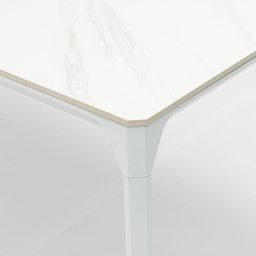Mesa de comedor Boori 160x90 aluminio blanco top mesa porcelánico blanco | Kubu #