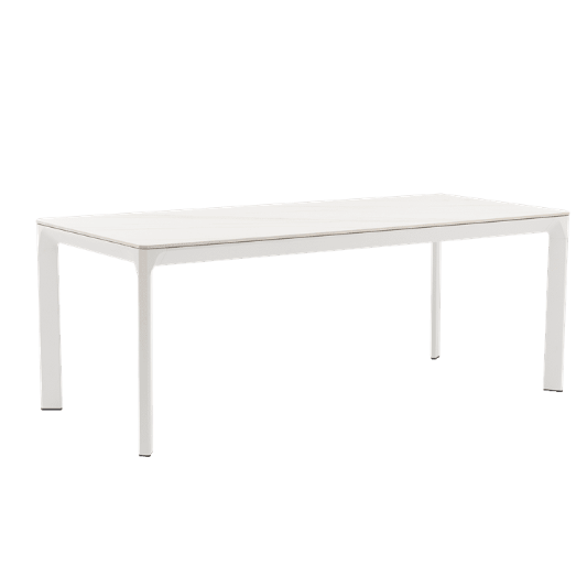 Mesa de comedor Boori 200x90 cm aluminio y top mesa porcelánico blanco | KUBU #