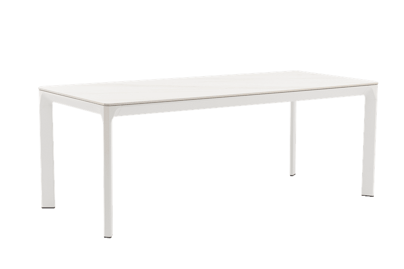 Mesa de comedor Boori 200x90 cm aluminio y top mesa porcelánico blanco | Kubu #