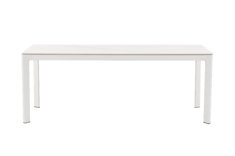 Mesa de comedor Boori 200x90 cm aluminio y top mesa porcelánico blanco | Kubu #