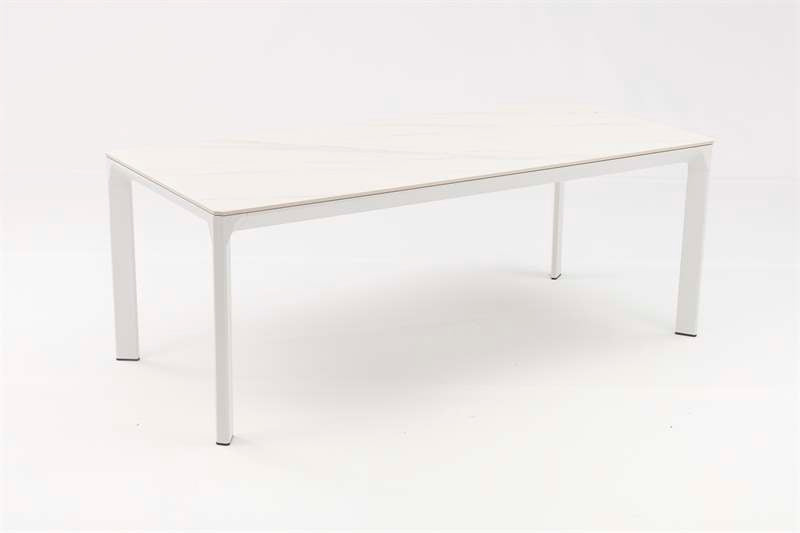 Mesa de comedor Boori 200x90 cm aluminio y top mesa porcelánico blanco | Kubu #