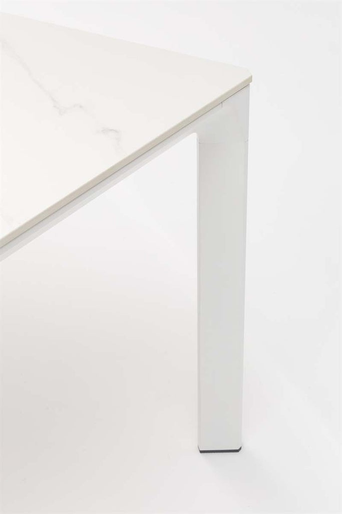 Mesa de comedor Boori 200x90 cm aluminio y top mesa porcelánico blanco | Kubu #