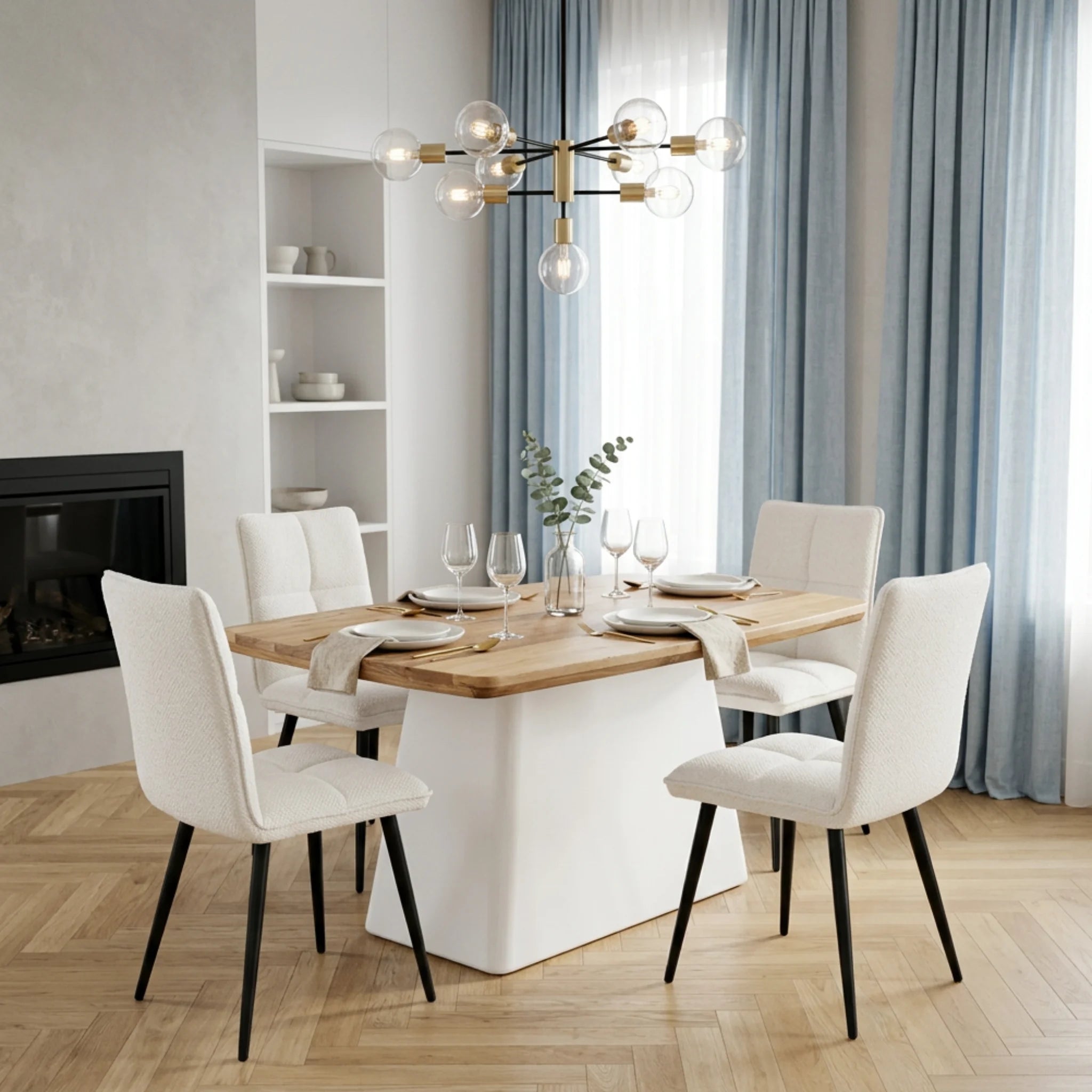 Mesa de comedor Calvia 180X90X76cm | Blanco Mate y Madera reciclada de Acacia | KUBU #