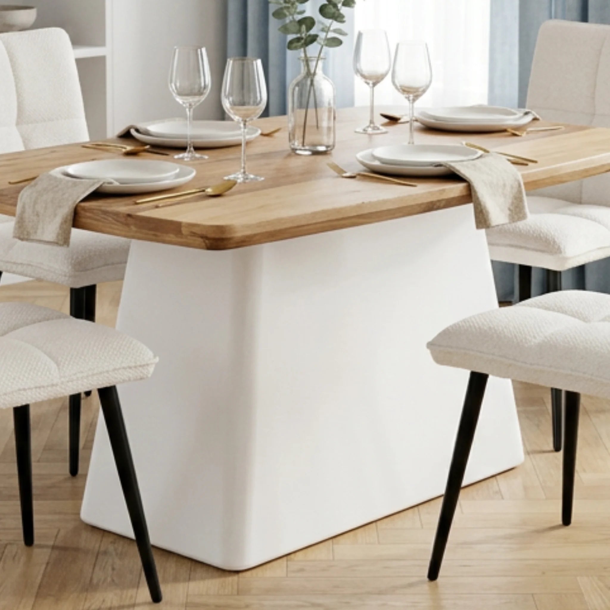 Mesa de comedor Calvia 180X90X76cm | Blanco Mate y Madera reciclada de Acacia | KUBU #