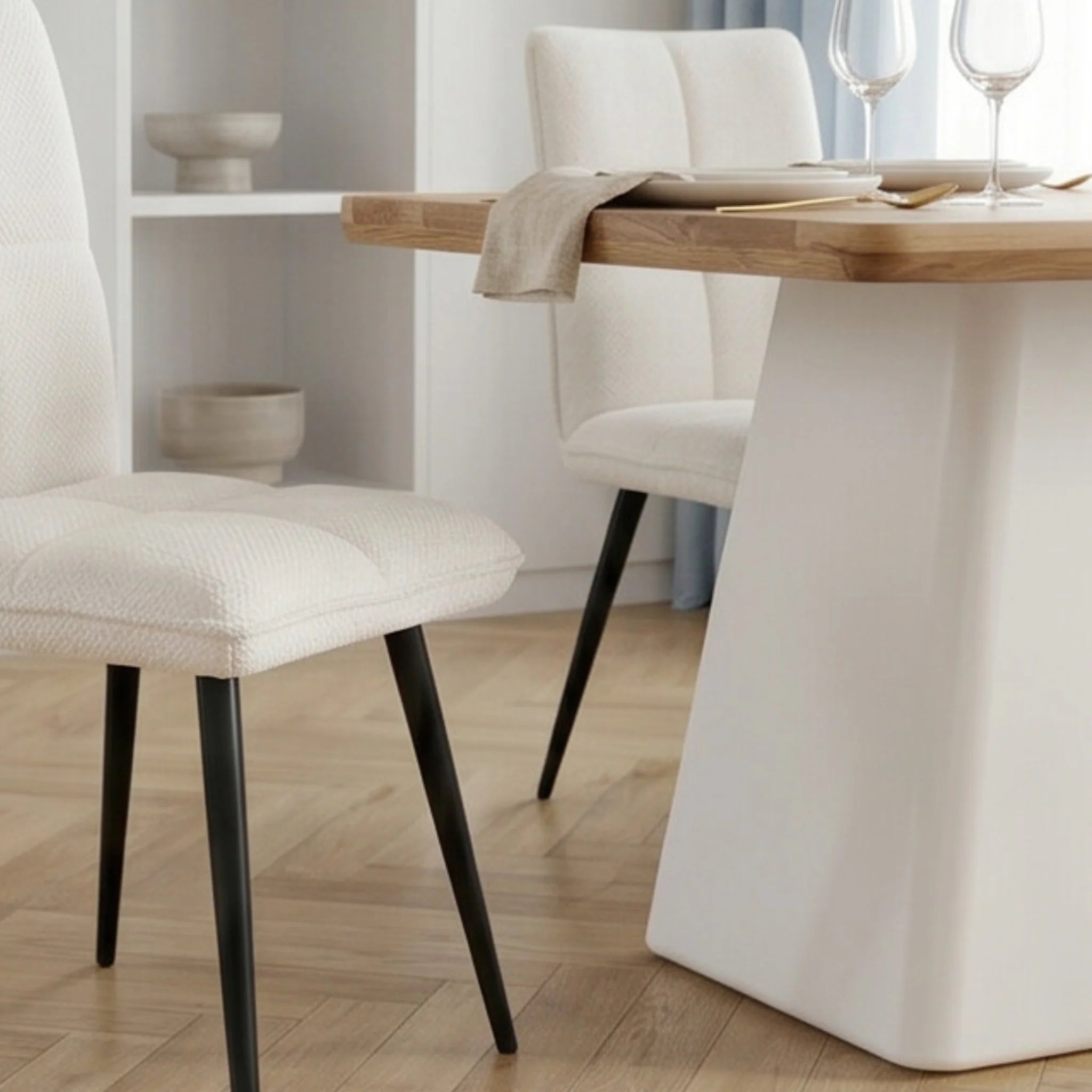 Mesa de comedor Calvia 180X90X76cm | Blanco Mate y Madera reciclada de Acacia | KUBU #