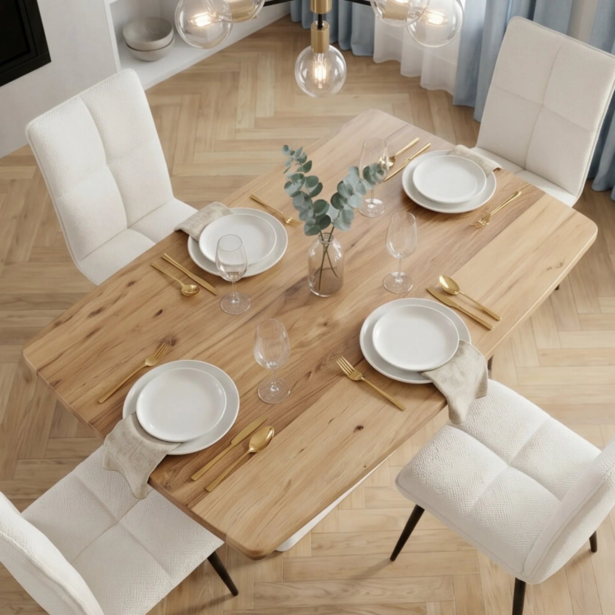 Mesa de comedor Calvia 180X90X76cm | Blanco Mate y Madera reciclada de Acacia | KUBU #
