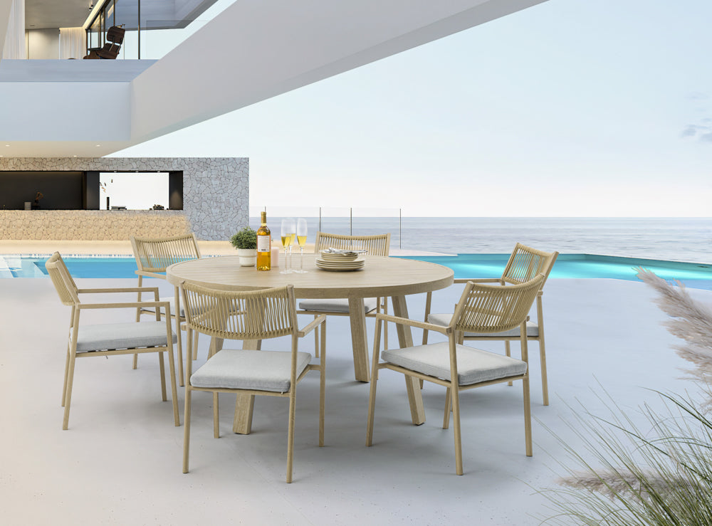 Mesa de comedor Harmony Ø 150 cm aluminio efecto madera | Kubu #