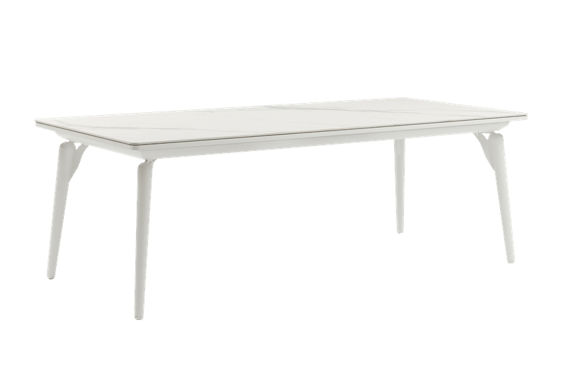 Mesa de comedor Irvine 220x100 cm aluminio blanco top porcelánico blanco | Kubu #