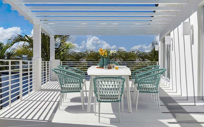 Mesa de comedor Nelayan 180x90 aluminio blanco top mesa porcelánico blanco | Kubu #