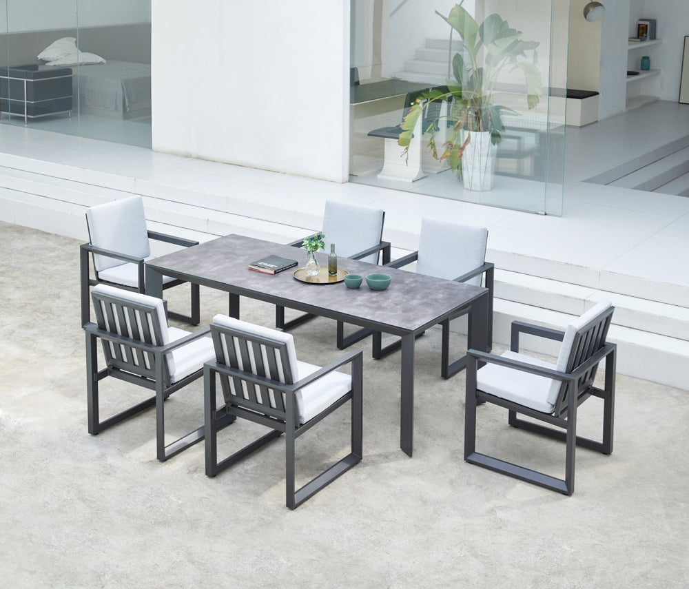 Mesa de comedor Onix 210*90 cm aluminio antracita cristal cerámico gris antracita | Kubu #
