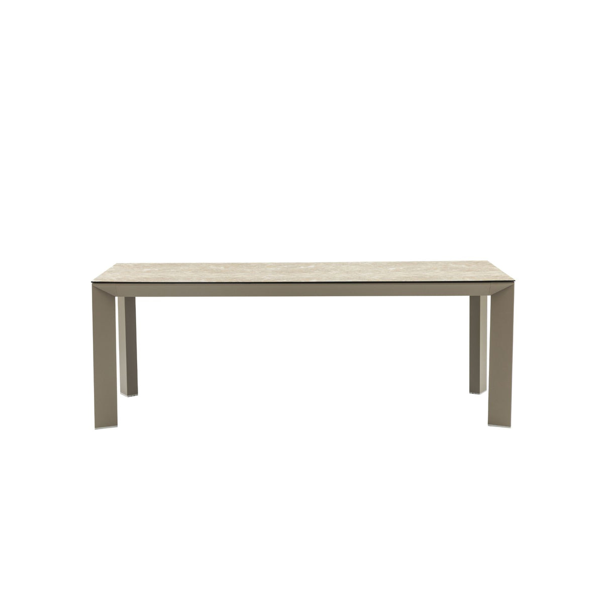 Mesa de comedor Orick 210*90 cm aluminio taupe y cristal cerámico beige. | KUBU #