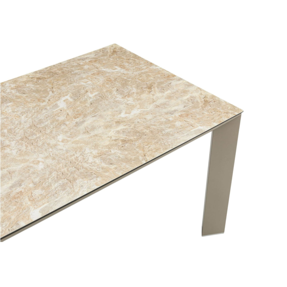 Mesa de comedor Orick 210*90 cm aluminio taupe y cristal cerámico beige. | KUBU #