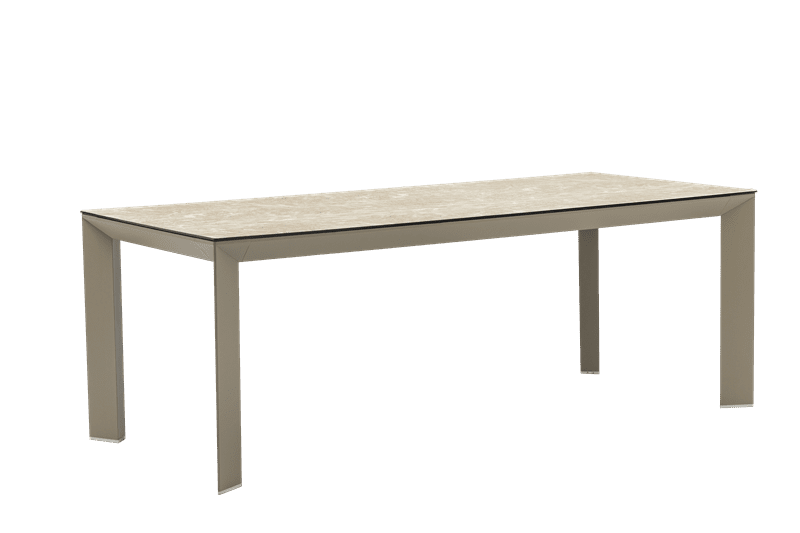 Mesa de comedor Orick 210*90 cm aluminio taupe y cristal cerámico beige.