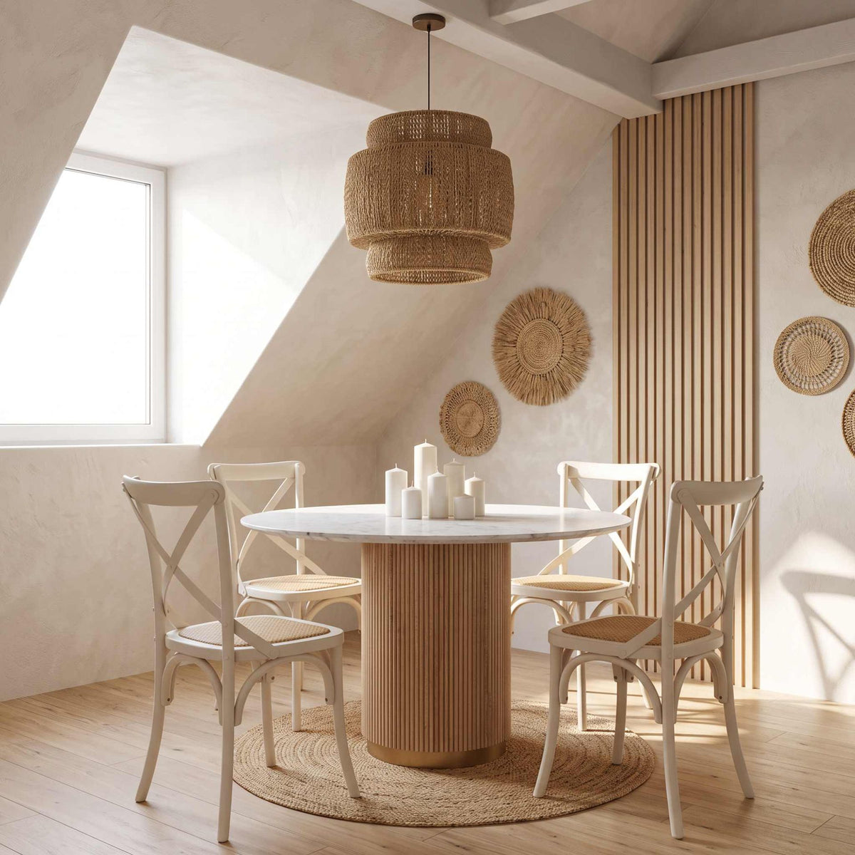 Mesa de comedor redonda Bristol Ø120cm | Madera de Mango y Mármol blanco | KUBU #