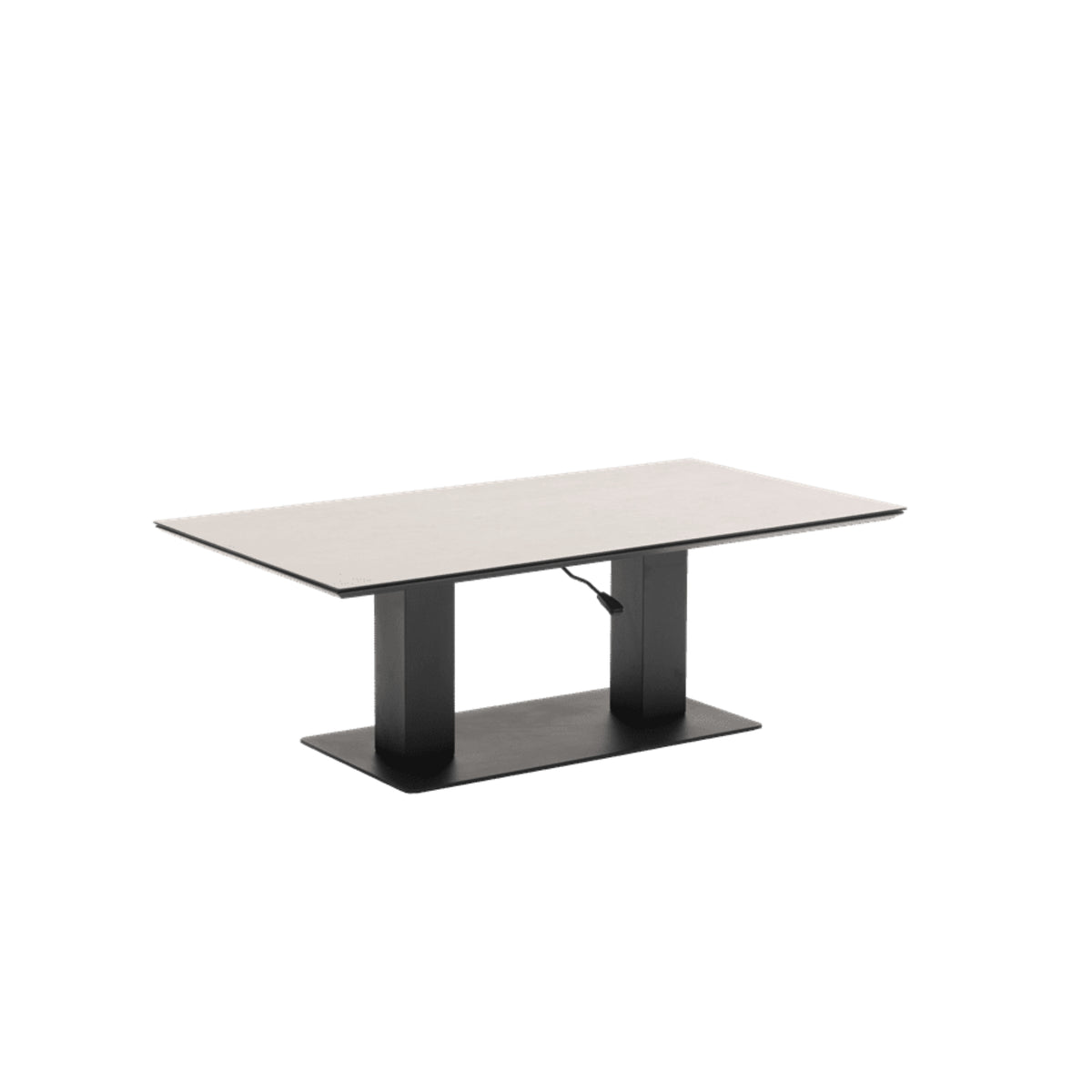 Mesa elevable Isabela 140x75x50/74  aluminio antracita con cristal cerámico gris claro. | KUBU #