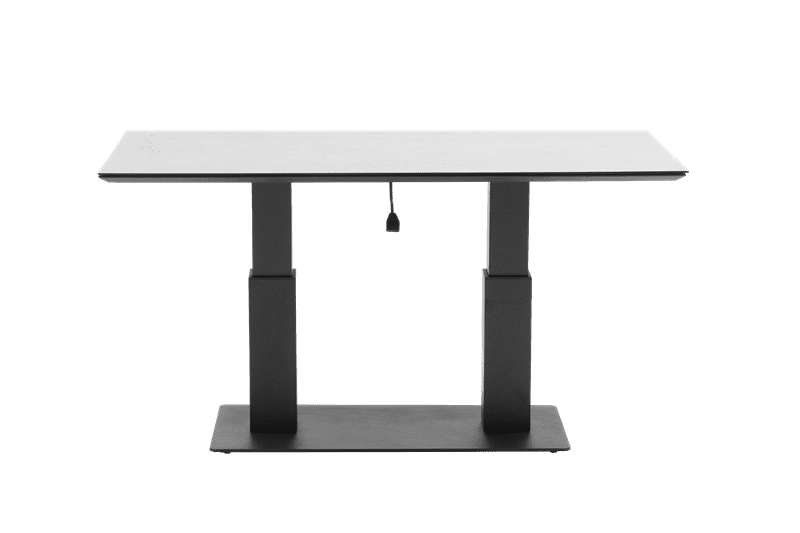 Mesa elevable Isabela 140x75x50/74  aluminio antracita con cristal cerámico gris claro. | Kubu #