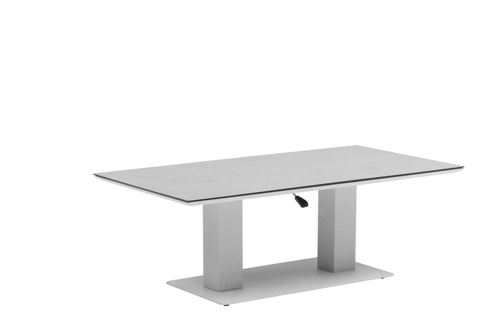 Mesa elevable Isabela 140x75x50/74  aluminio blanco con cristal cerámico gris claro | Kubu #