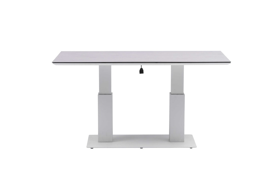 Mesa elevable Isabela 140x75x50/74  aluminio blanco con cristal cerámico gris claro | Kubu #