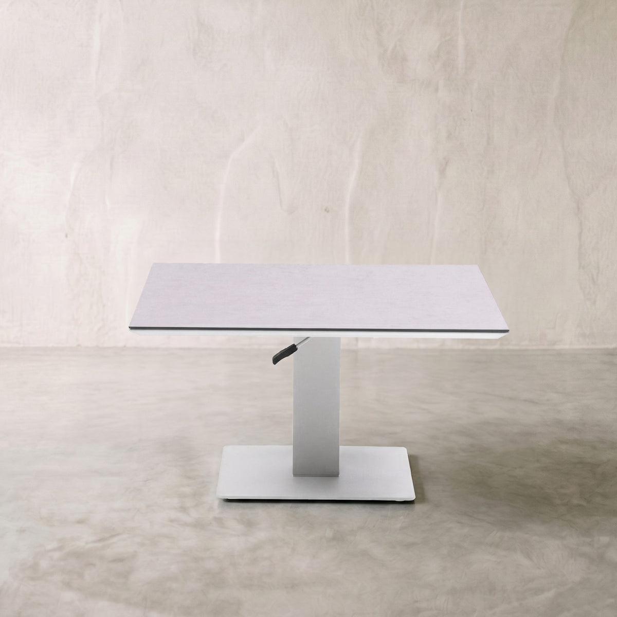 Mesa elevable Isabela 90x90x50/74 | Aluminio blanco con cristal cerámico gris claro | KUBU #