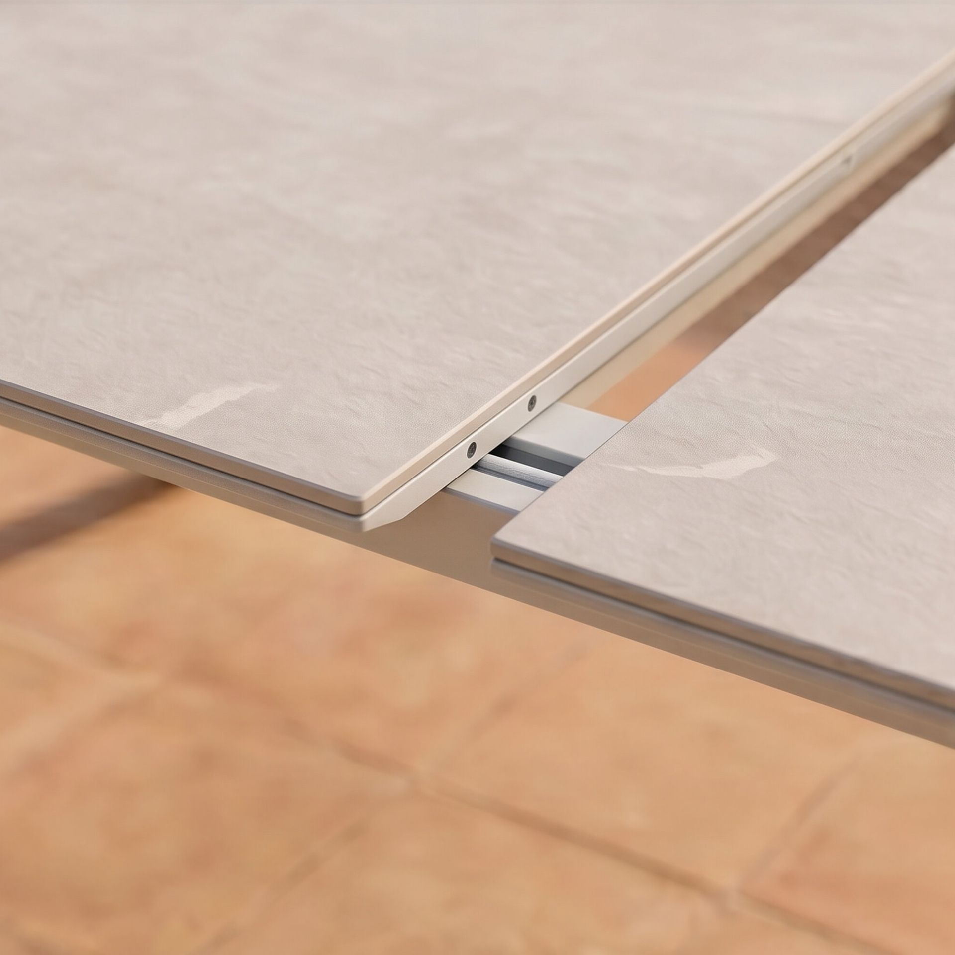 Mesa extensible Carson 100x180/240 cm aluminio blanco top mesa porcelánico gris | Kubu #