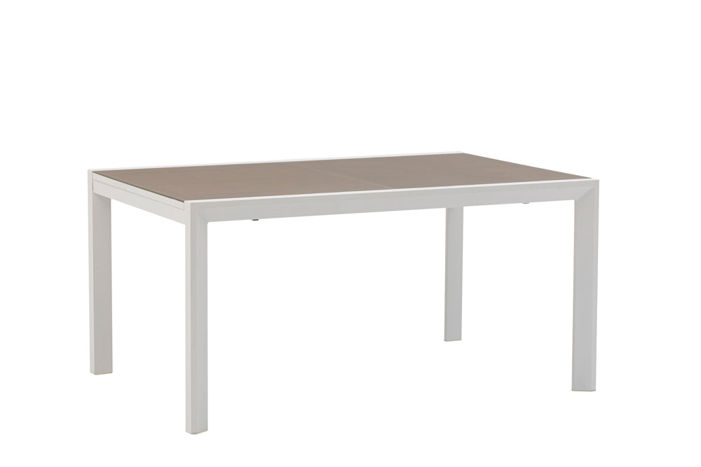 Mesa extensible ORICK 100 x 150/225 cm aluminio blanco y cristal taupe