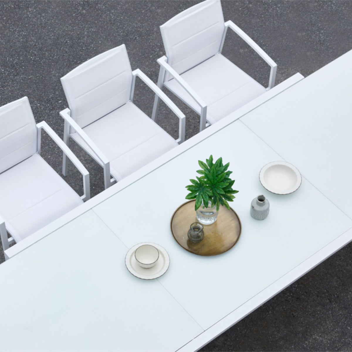 Mesa extensible ORICK 100 x 150/225 cm aluminio y cristal blanco | KUBU #