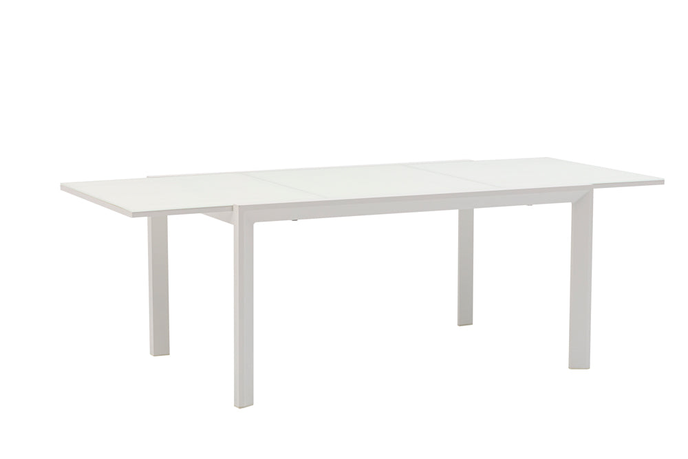 Mesa extensible ORICK 100 x 150/225 cm aluminio y cristal blanco