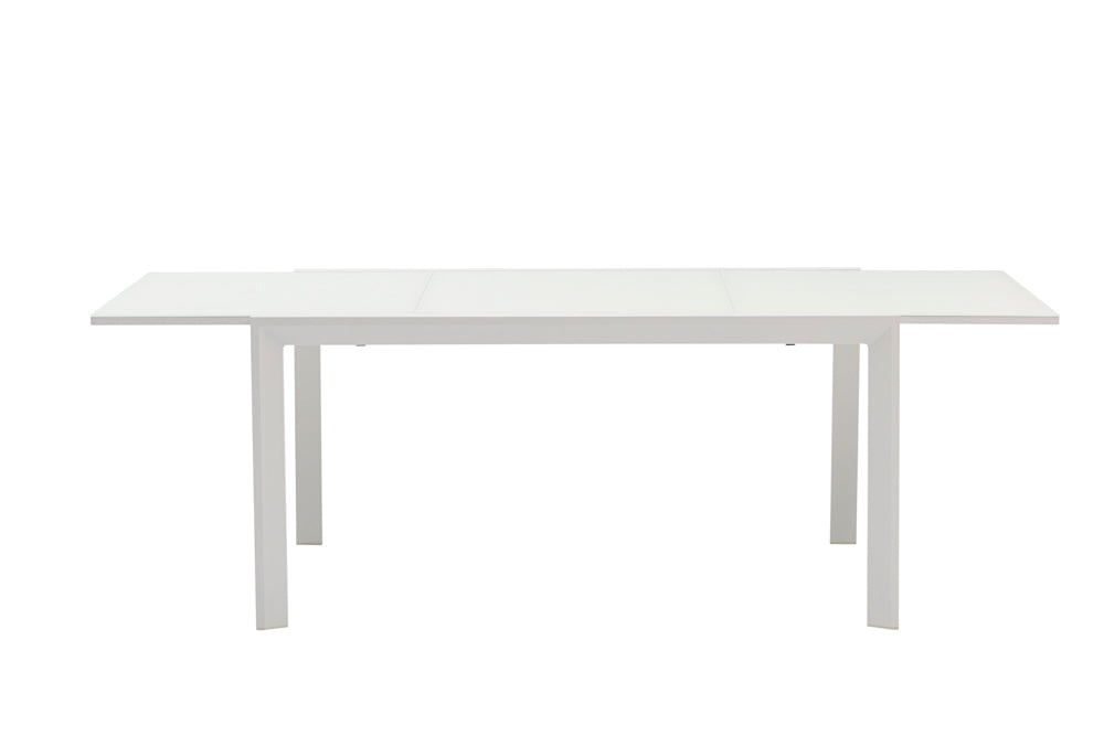 Mesa extensible ORICK 100 x 150/225 cm aluminio y cristal blanco