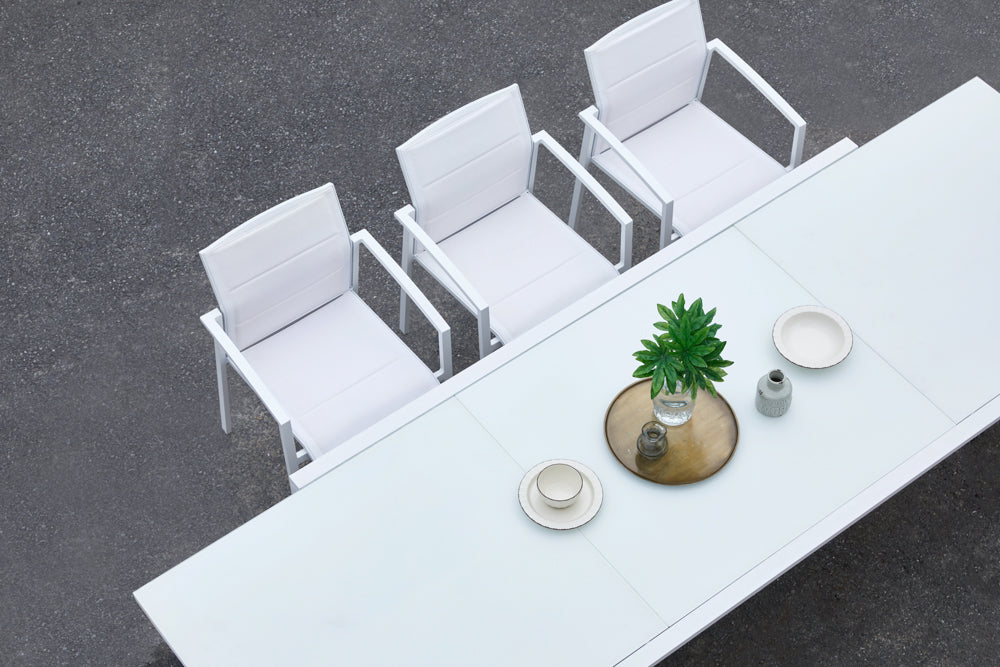 Mesa extensible ORICK 100 x 150/225 cm aluminio y cristal blanco