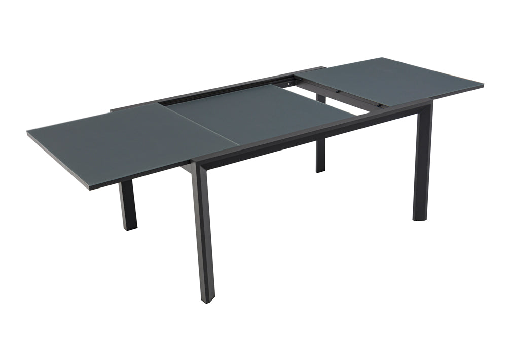 Mesa extensible ORICK 100 x 150/225cm | Aluminio y Cristal Mate Antracita | KUBU #