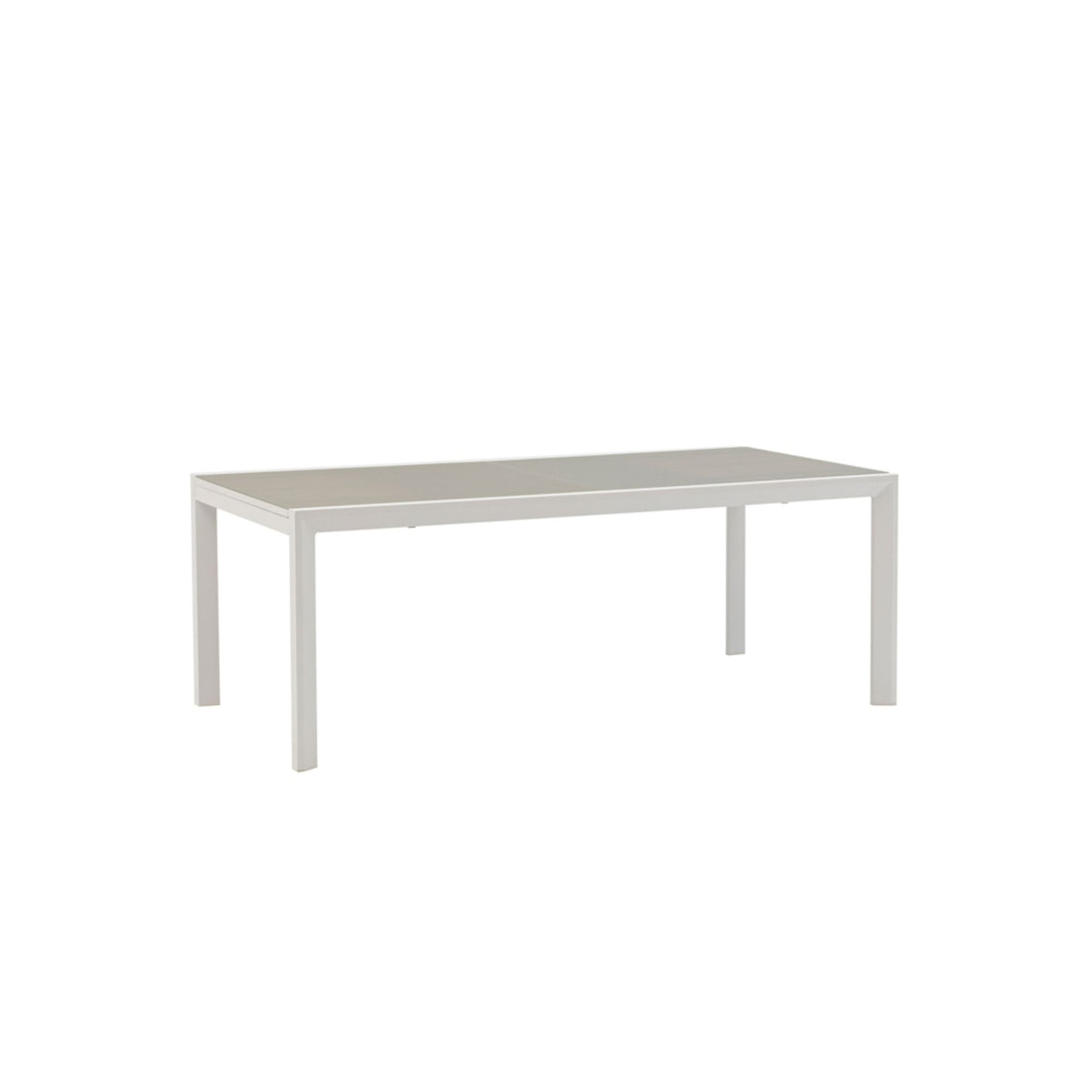 Mesa extensible ORICK 100 x 200/300 cm aluminio blanco y cristal gris claro | KUBU #