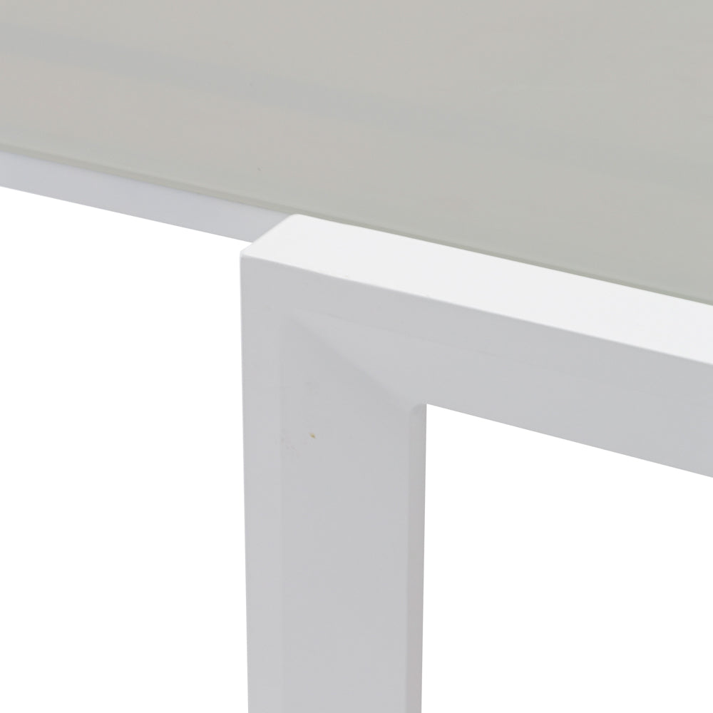 Mesa extensible ORICK 100 x 200/300 cm aluminio blanco y cristal gris claro