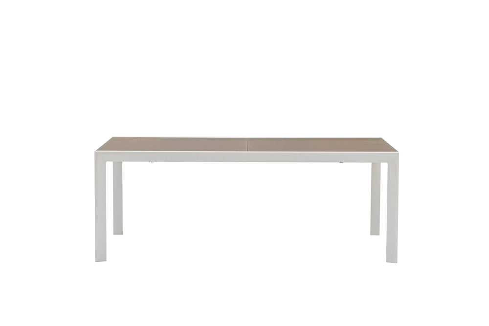 Mesa extensible ORICK 100 x 200/300 cm aluminio blanco y cristal taupe