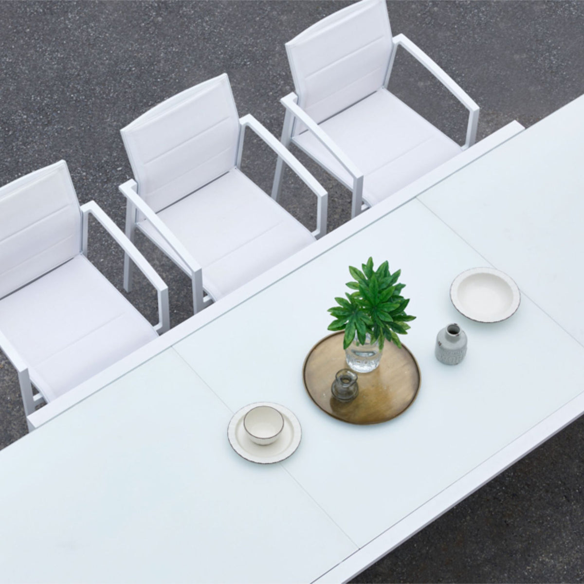 Mesa extensible ORICK 100 x 200/300 cm aluminio y cristal blanco | KUBU #