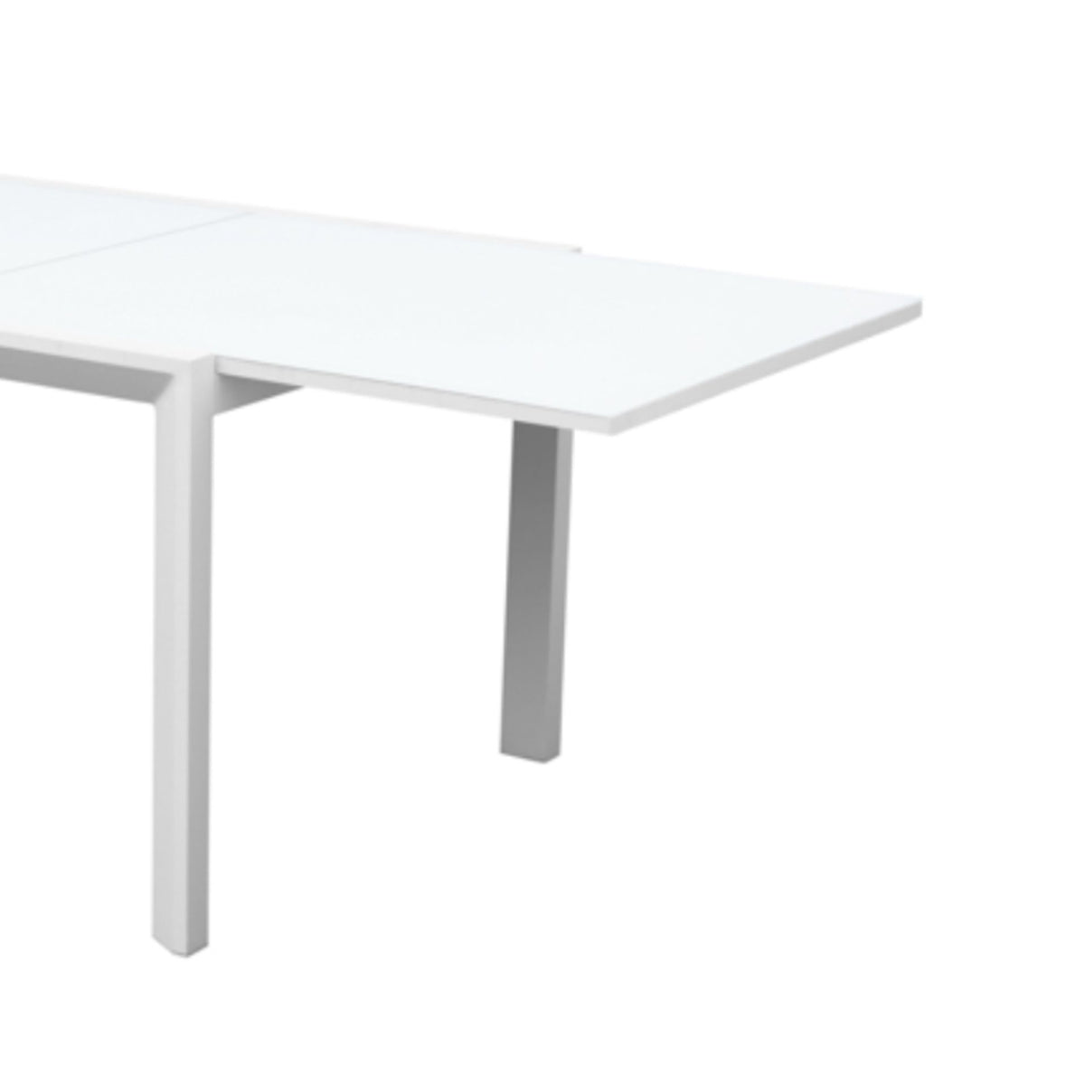 Mesa extensible ORICK 100 x 200/300 cm aluminio y cristal blanco | KUBU #